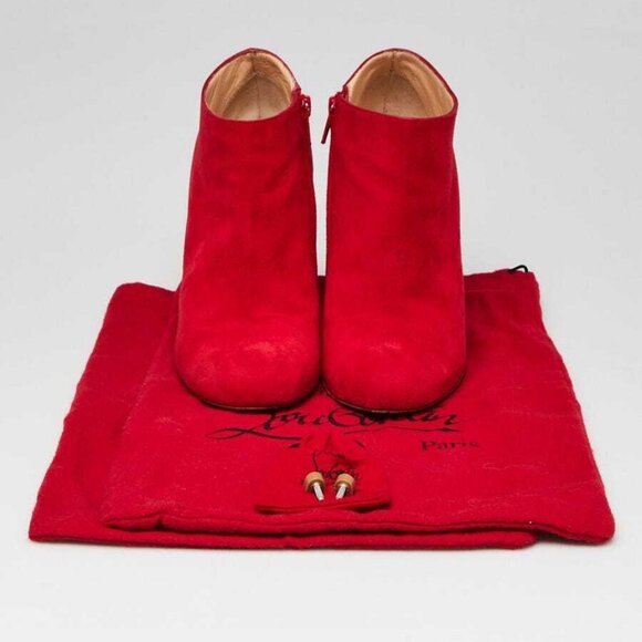 Christian Louboutin Blue Suede Bellissima 100 Ankle Boots Size 6.5/37 - Picture 1 of 5